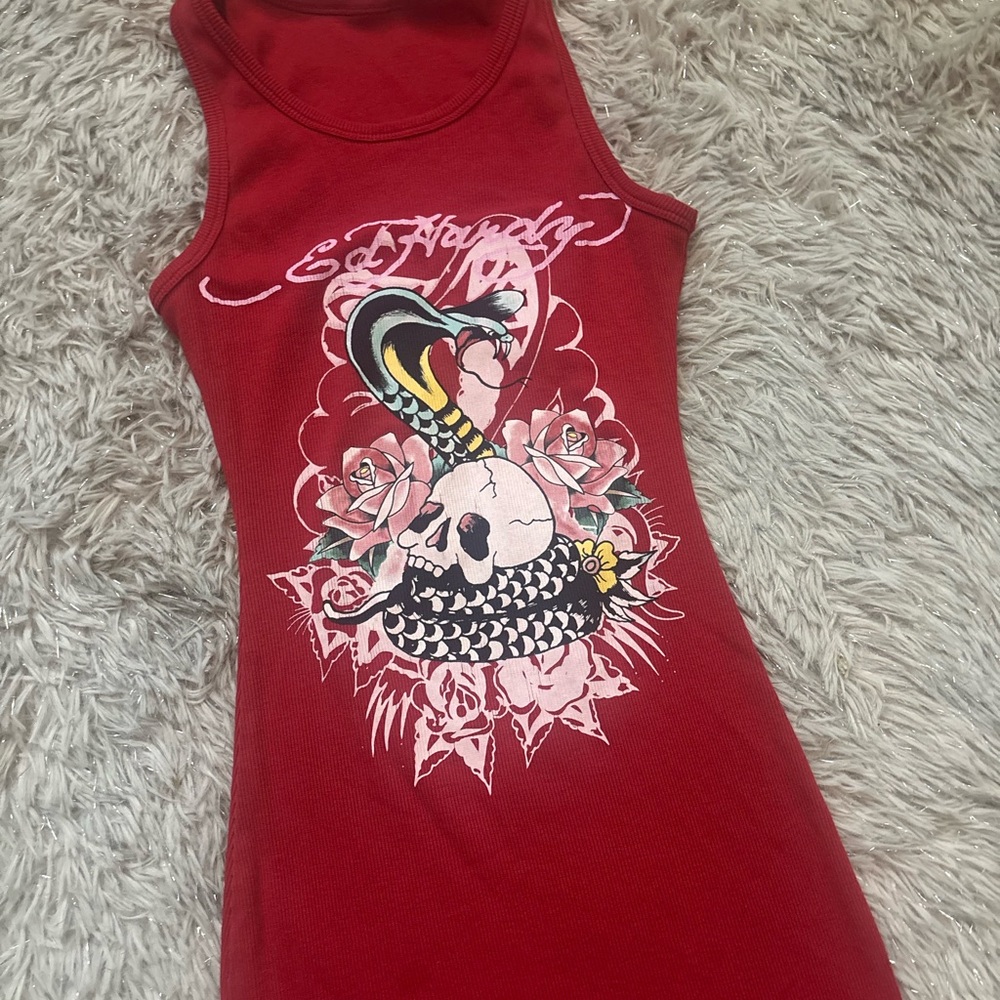 Ed Hardy Red Graphic Tank Top Dress